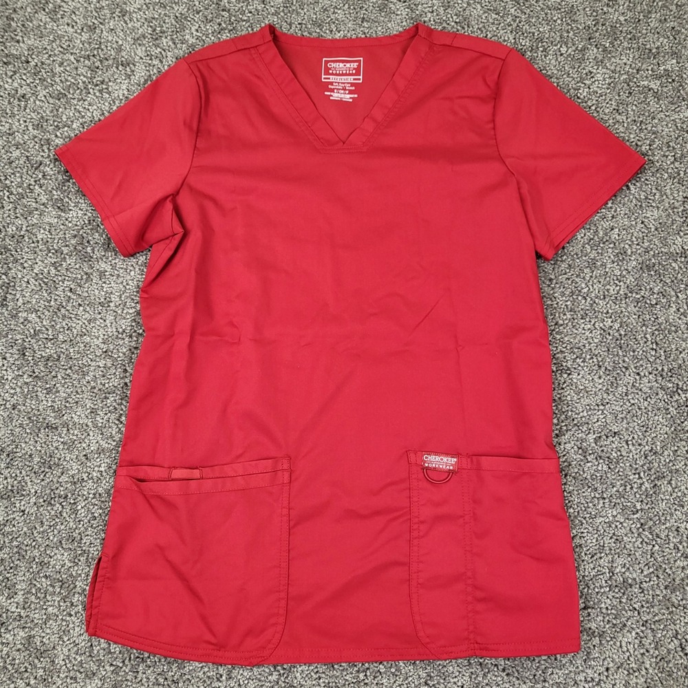 Cherokee Scrub Top Women Small Red Excellent Revolution V-Neck WW620